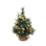 Arbre de Noël artificiel CEDO, sac en jute, pommes de pin, baies, LEDs, vert-or, 45cm