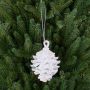 Décoration de Noël Pomme de pin CATHARINA, acrylique, pendentif, paillettes, blanc-argent, 9cm, Ø7cm