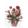 Arrangement de tulipes et de saule tortueux THARO, pot décoratif, rouge-or, 70cm, Ø40cm