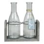 Bouteille ANYA en verre, avec support en bois, 2 verres, transparente, 18 x 8 x 20 cm