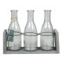 Bouteille ANYA en verre, avec support en bois, 3 verres, transparente, 25x8x20cm