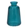 Bouteille décorative en verre TATIANA rainurée, bleu pétrole transparent, 11 cm, Ø 6,5 cm