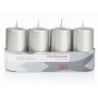 Bougies cylindriques pour couronne de l'Avent JENARO, lot de 4, argent, 10 cm, Ø 5 cm, 23 h - Fabriquées en Allemagne