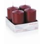 Bougies cylindriques pour couronne de l'Avent JENARO, lot de 4, bordeaux, 10 cm, Ø 6 cm, 33 h - Fabriquées en Allemagne