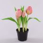 Tulipe en tissu CAITLYN en pot décoratif, rose-vert, 25cm, Ø2-6cm