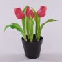 Tulipe en tissu CAITLYN en pot décoratif, rose fuchsia-vert, 25cm, Ø2-6cm