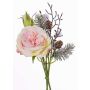 Bouquet de roses en tissu FANNI, pommes de pin, enneigé, rose, 30cm, Ø15cm