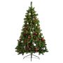 Sapin de Noël artificiel MADRID SPEED, LEDS, décoré, rouge-argent-vert, 180cm, Ø100cm