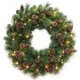 Couronne de Noël artificielle KERRY, pommes de pin, LEDs, vert, Ø75cm