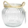 Verre à bougie AKILI avec anse, rayures verticales, transparent, 10,5 cm, Ø 12 cm