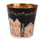 Pot en zinc MAVETA à motif Maison en pain d’épices, noir-cuivre, 18cm, Ø20,5cm