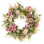 Couronne de fleurs artificielles Marguerite Cosmos MAGADI, muscari, gypsophile, rose-blanc, Ø 30 cm