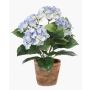 Fleur en tissu Hortensia LAIDA en pot de terre cuite, bleu clair, 35cm