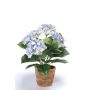 Fleur en tissu Hortensia LAIDA en pot de terre cuite, bleu clair, 35cm