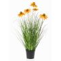 Herbe artificielle « chapeau de soleil » SHALLA avec fleurs, orange, 60 cm