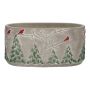 Bac à plantes ovale MILKE en béton, motif d'oiseaux hivernal, gris-rouge-vert, 20,5x11,8x10cm