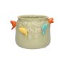 Cache-pot BIRDIE en céramique, avec des oiseaux en 3D, vert-orange-jaune-bleu, 11cm, Ø13,5cm