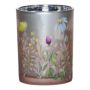 Photophore en verre Photophore de table ANNEROSE à motif sauvages fleurs, multicolore-mat-argenté-brillant, 18cm, Ø12cm