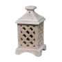 Photophore en terre cuite Garten SIRLON avec grille losange, fait main, patiné, 14x14x27cm