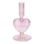 Bougeoir en verre ELIZZA en forme de cœur, avec socle, rose clair irisé, 8,5 x 8,5 x 16,5 cm