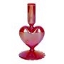 Bougeoir en verre ELIZZA en forme de cœur, avec socle, rouge irisé, 8,5 x 8,5 x 16,5 cm