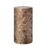 Bougie cylindrique VALENTIANO, motif floral, or rose, 13cm, Ø6,8cm, 52h - Fabriquée en Allemagne