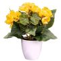 Fleur artificielle Bégonia SYLINA, pot décoratif blanc, jaune, 25cm