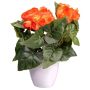 Fleur artificielle Bégonia SYLINA, pot décoratif blanc, orange, 25cm