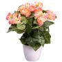Fleur artificielle Bégonia SYLINA, pot décoratif blanc, rose, 35cm