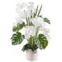 Composition florale artificielle d'orchidée et de philodendron CASTOL, sansevieria Mikado, pot décoratif, blanc, 110cm