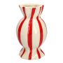 Vase soliflore bombé en forme de bonbon AMIEL en céramique, avec des rayures verticales, rouge-blanc, 15cm, Ø8,5cm