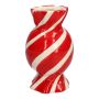 Vase soliflore bombé en forme de bonbon AMIEL en céramique, avec des lignes obliques, rouge-blanc, 15cm, Ø8,5cm