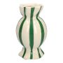Vase soliflore bombé en forme de bonbon AMIEL en céramique, avec des rayures verticales, vert-blanc, 15cm, Ø8,5cm