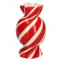 Vase soliflore bombé en forme de bonbon AMIEL en céramique, avec des lignes obliques, rouge-blanc, 20cm, Ø11,5cm