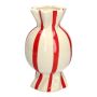 Vase soliflore bombé en forme de bonbon AMIEL en céramique, avec des rayures verticales, rouge-blanc, 24,7cm, Ø14 cm