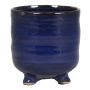 Pot de fleurs en céramique OISIN sur pieds, rainures, bleu, 14,5cm, Ø14cm