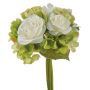 Bouquet de fleurs artificielles FOUDILA, roses, hortensias, crème-vert, 25cm