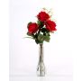 Bouquet de roses artificielles SIMONY, avec feuilles, rouge, 45cm, Ø20cm