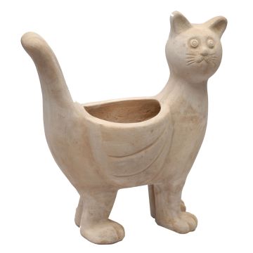 Pot de fleurs « Chat » NYMAR en terre cuite, fait main, beige, 46 x 27 x 51 cm