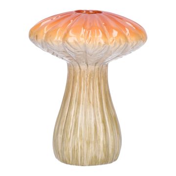 Vase en céramique PULCHERIA, en forme de champignon, rainures, orange-beige, 13cm, Ø10cm
