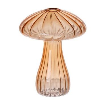 Vase en verre PULCHERIA, en forme de champignon, rainures, ambre-transparent, 13cm, Ø10cm