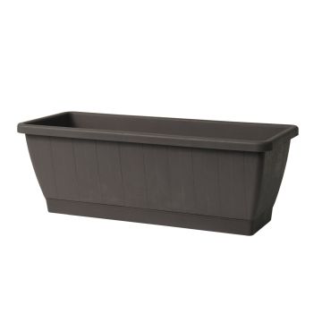 Bac à plantes pour balcon OPHIRA en plastique recyclé, réserve d'eau, soucoupe, anthracite, 39x19,5x17,5cm Bac à plantes pour balcon OPHIRA en plastique recyclé, réserve d'eau, soucoupe, anthracite, 39x19,5x17,5cm