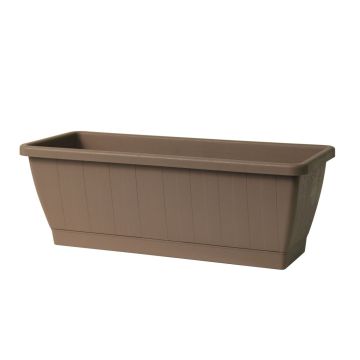 Bac à plantes pour balcon OPHIRA en plastique recyclé, réserve d'eau, soucoupe, taupe, 49,5x19,5x17,5cm Bac à plantes pour balcon OPHIRA en plastique recyclé, réserve d'eau, soucoupe, taupe, 49,5x19,5x17,5cm