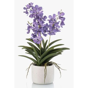 Orchidée Vanda artificielle PAVRA en pot en céramique, racines, violet-blanc, 60cm