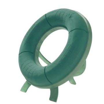 OASIS® Mousse florale humide en forme de couronne , fond en mousse rigide ECObase, trépied en bois, vert, 8cm, Ø42cm