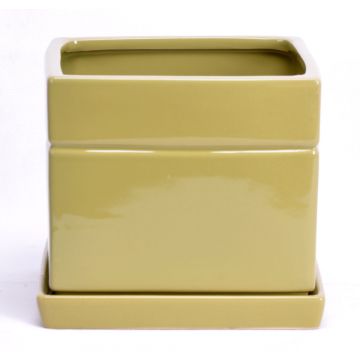 Pot de jardin carré ALVOS en céramique, kaki, 13 x 13 x 11 cm