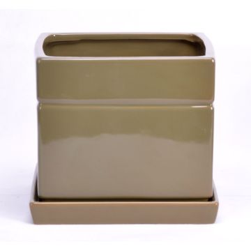 Pot de fleurs carré ALVOS en céramique, vert olive, 13 x 13 x 11 cm