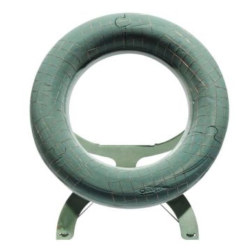 OASIS® Mousse florale humide en forme d'anneau , fond en mousse rigide ECObase, support en bois, grille métallique, vert, Ø52cm