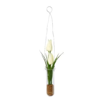 Composition de tulipes artificielles FRUKE dans un vase suspendu, blanc, 35cm Composition de tulipes artificielles FRUKE dans un vase suspendu, blanc, 35cm