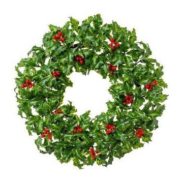 Couronne décorative de houx TREFO avec des baies, vert-rouge, Ø50cm Couronne décorative de houx TREFO avec des baies, vert-rouge, Ø50cm